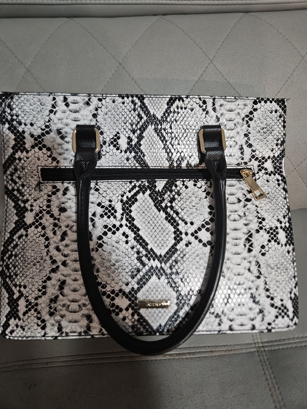 ALDO Black & White Snake-Print Tote Bag with Gold Hardware